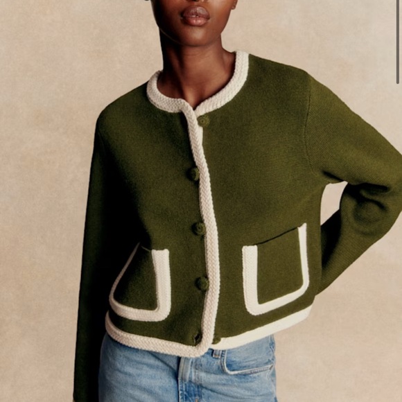 Sezane Jackets & Blazers - NWT Sezane Olive Jacket with Cream Accents